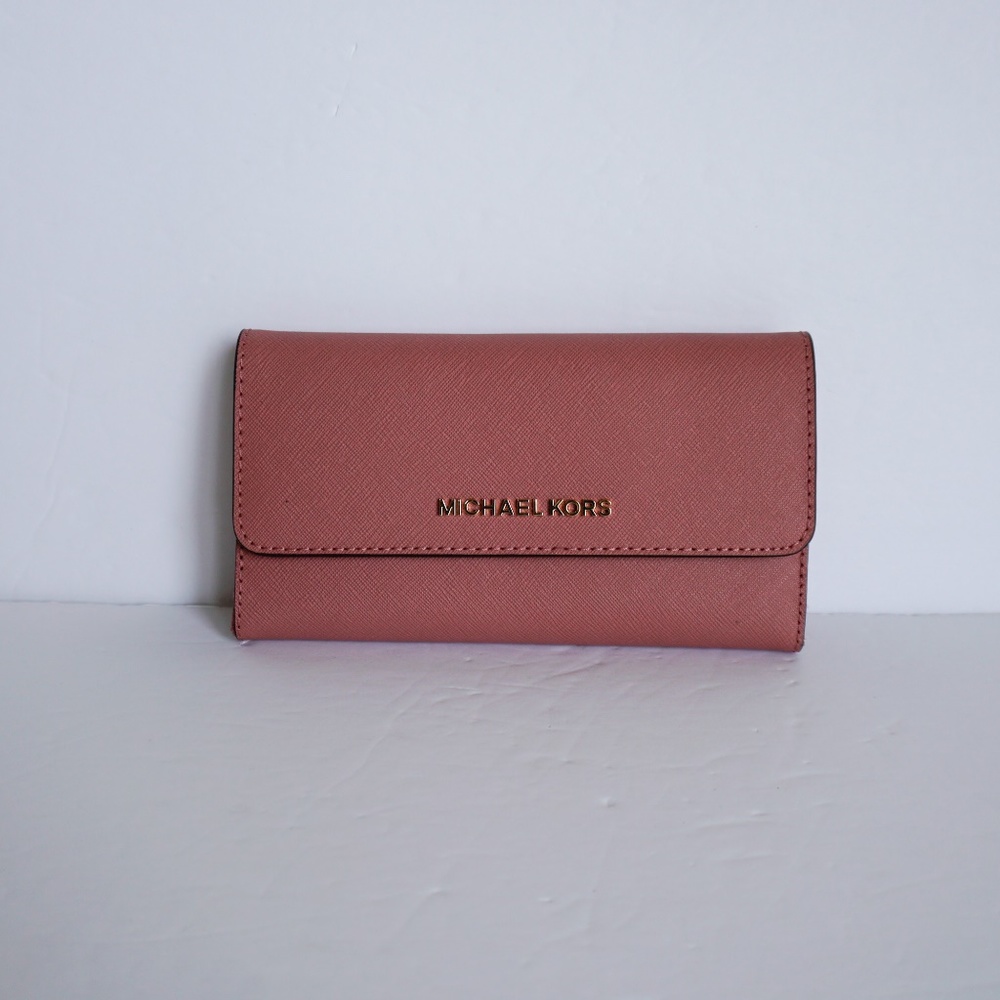 Michael Kors Jet Set LG Trifold Wallet Pink Rose - Picture 2 of 8